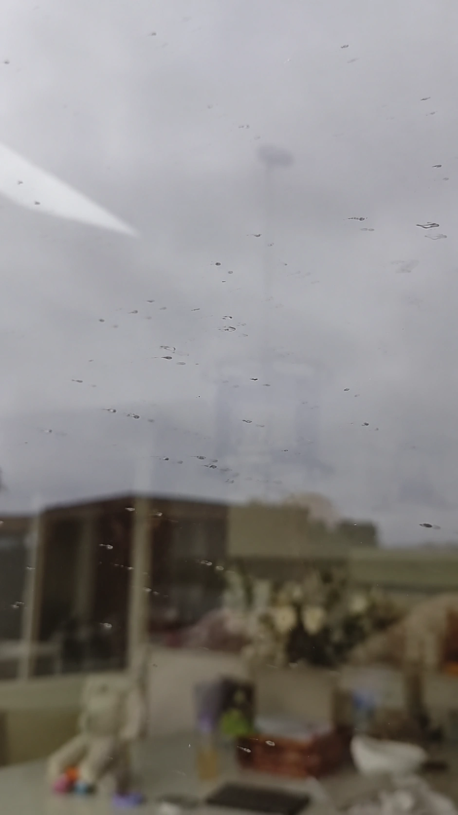 Office glass before restoration, with visible surface marks and reflections.